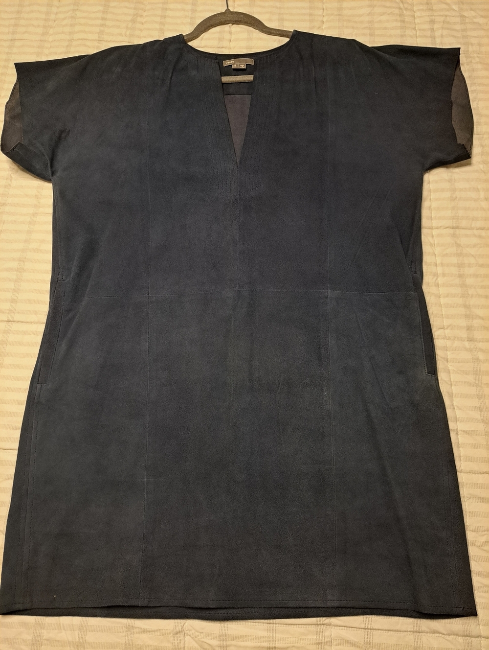 Vince Navy Suede Shift Dress with V-Neck